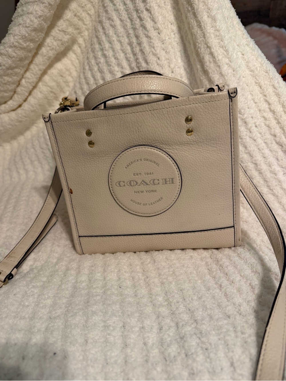 Coach Cream Leather Box Crossbody with Top Handle